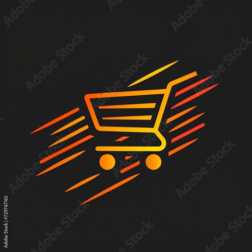 Vibrant Shopping Cart Logo with Dynamic Speed Lines on Dark Background