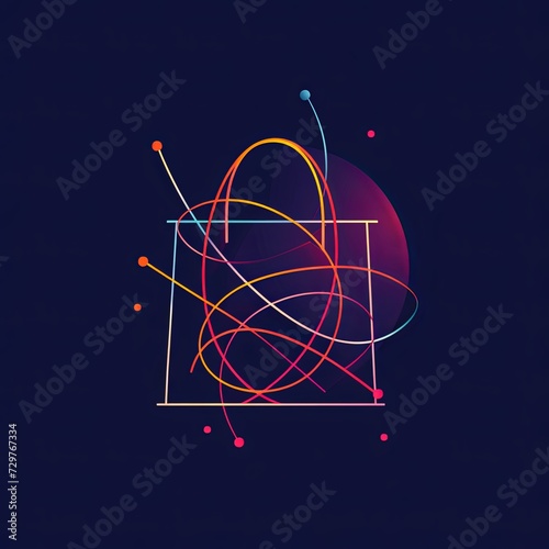 Abstract Logo Design with Multicolored Lines and Circles on Dark Background