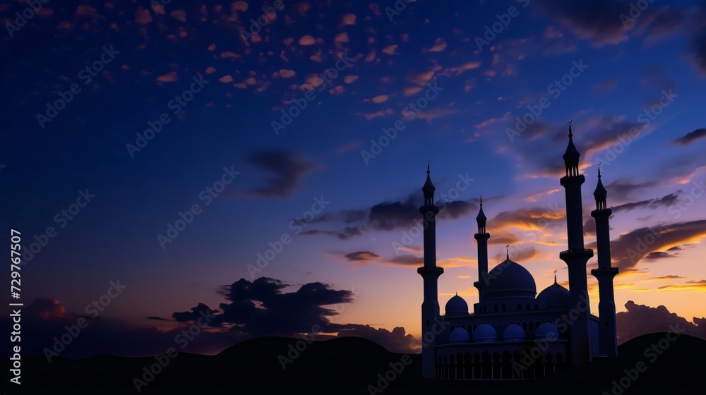Captivating Silhouette of a Mosque Gracefully Outlined Against the Fading Light of Dusk