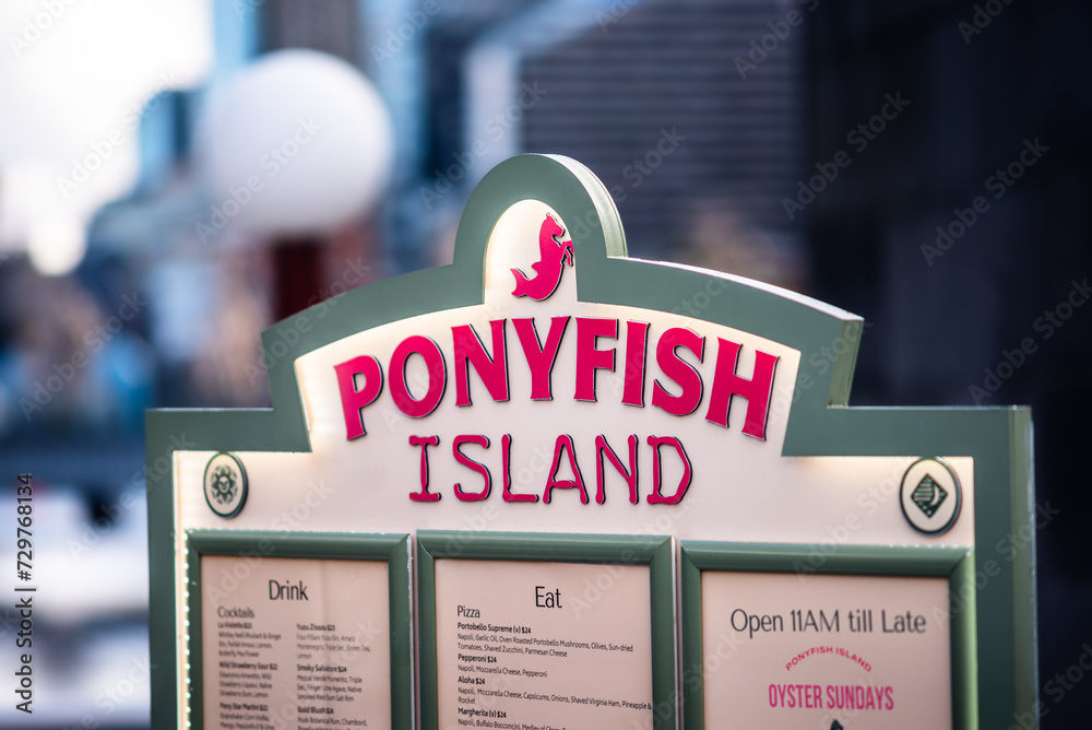 Melbourne, Victoria, Australia, April 16, 2023 Ponyfish Island is a