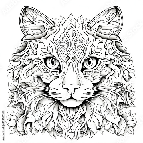 Mandala cat portrait coloring page for adults. Animal coloring page for adults