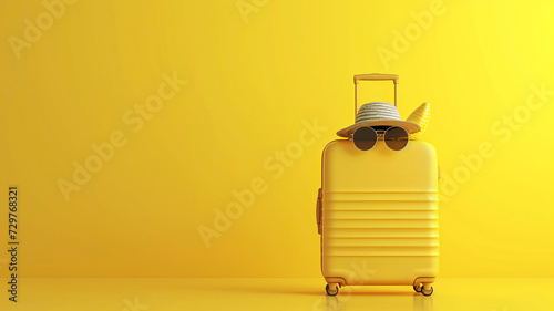 Ready-to-travel yellow suitcase with chic accessories AI Generative.