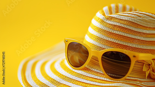 Trendy summer fashion with striped hat and sunglasses AI Generative.