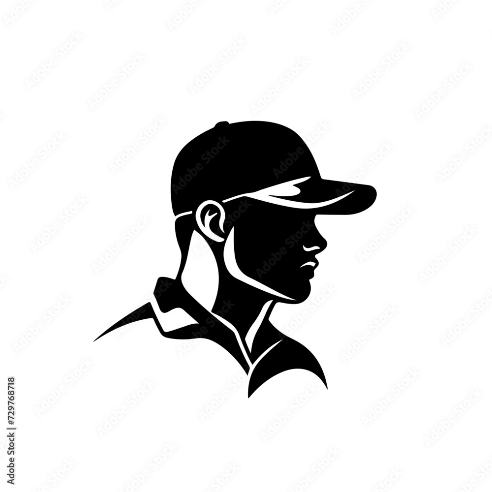 Baseball Player In Hat Logo Monochrome Design Style