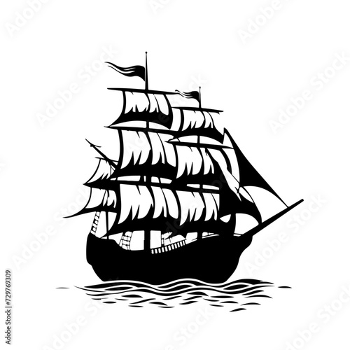 Slika na platnu Brig Ship Logo Monochrome Design Style