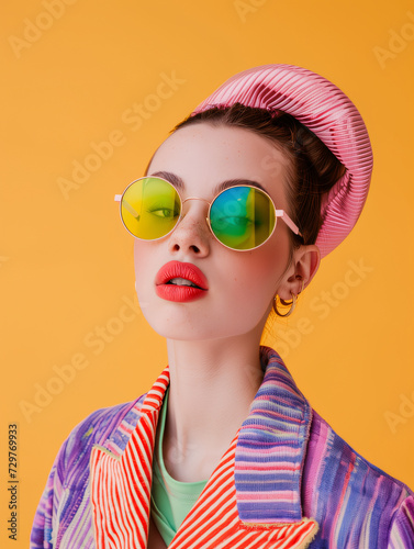 beautiful woman fashion. eccentric retro with vibrant bright colors © kura