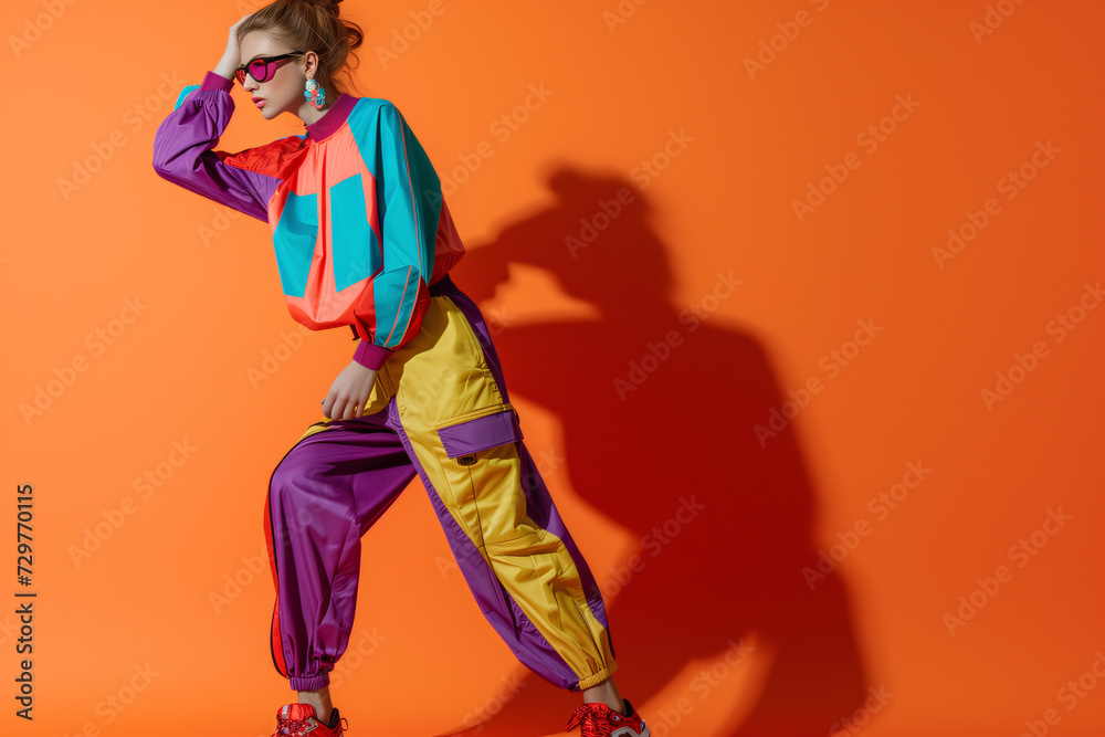 Obraz premium beautiful woman fashion. eccentric retro with vibrant bright colors