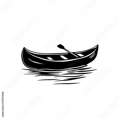 Canoe Boat Logo Monochrome Design Style