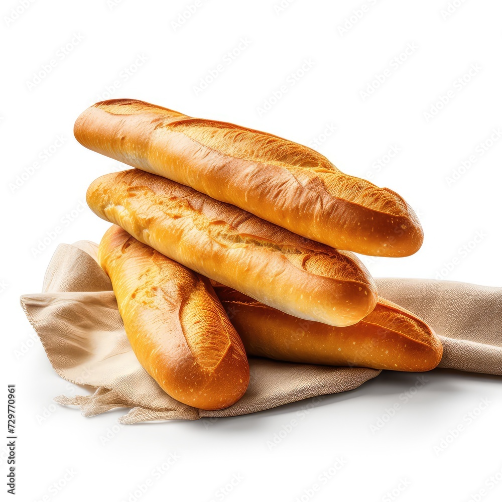 A pile of baguette bread isolated in white background A pile of baguette bread isolated in white background