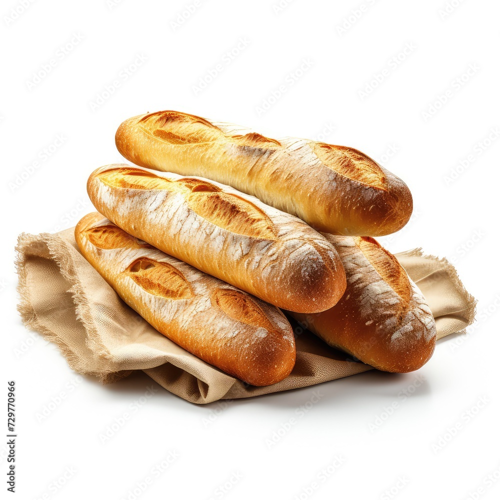 A pile of baguette bread isolated in white background A pile of baguette bread isolated in white background
