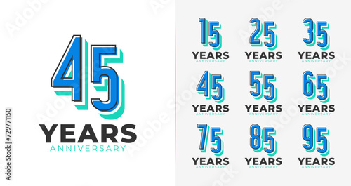 Creative anniversary logo collections. Number symbol with fun and 3d concept for birthday event, invitation card, and party