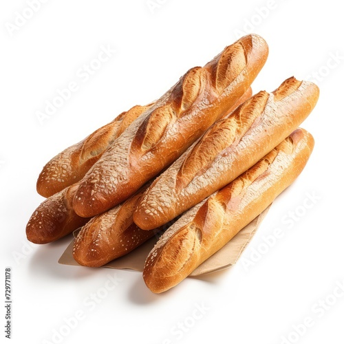 A pile of baguette bread isolated in white background