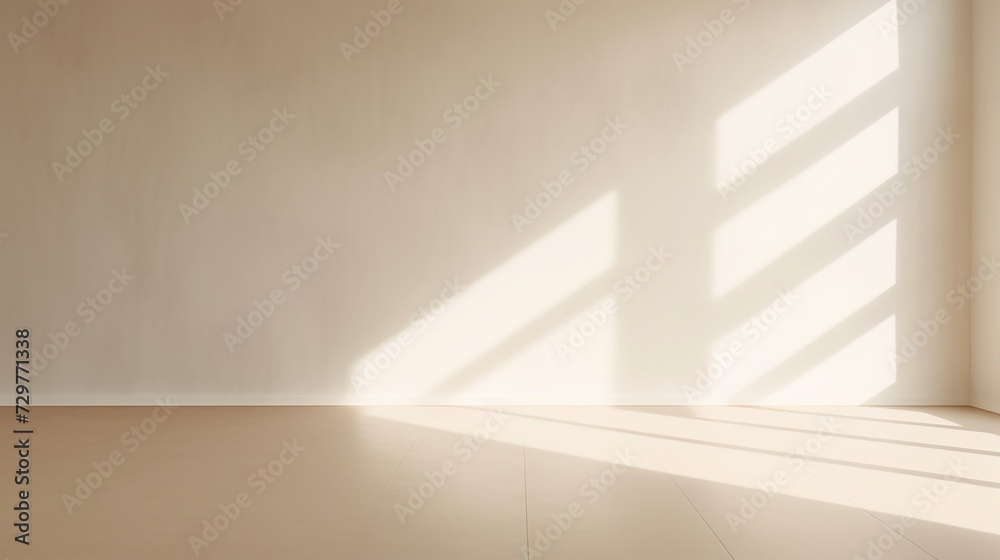 Empty room with sunlight on the wall for placement and promotion product.