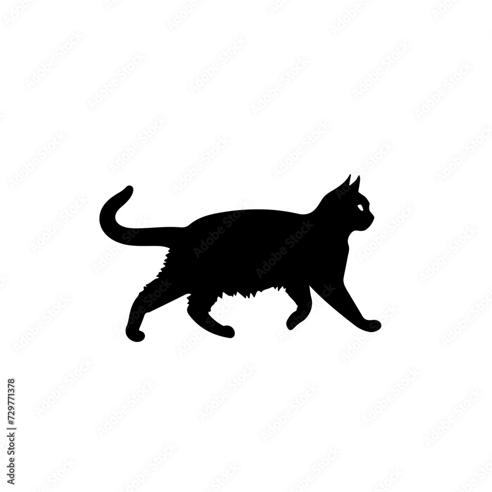 Cat Running Logo Monochrome Design Style