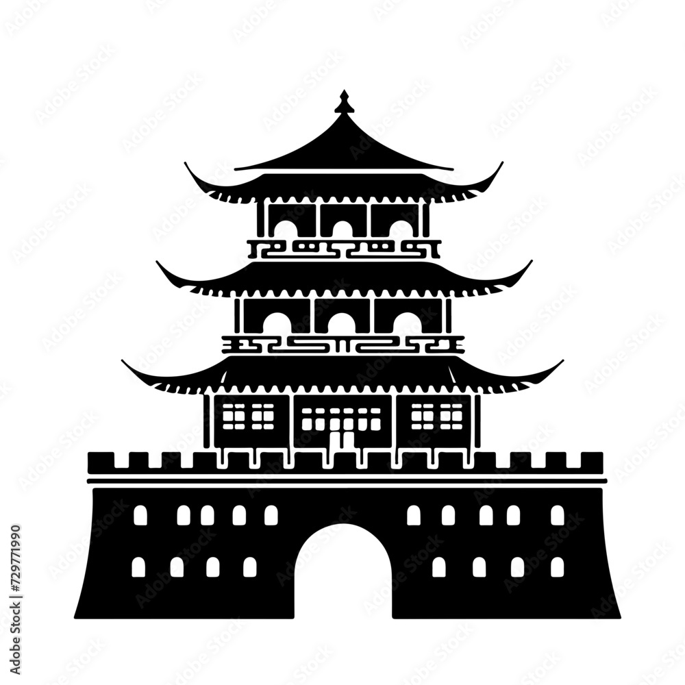 Chinese Castle Logo Monochrome Design Style