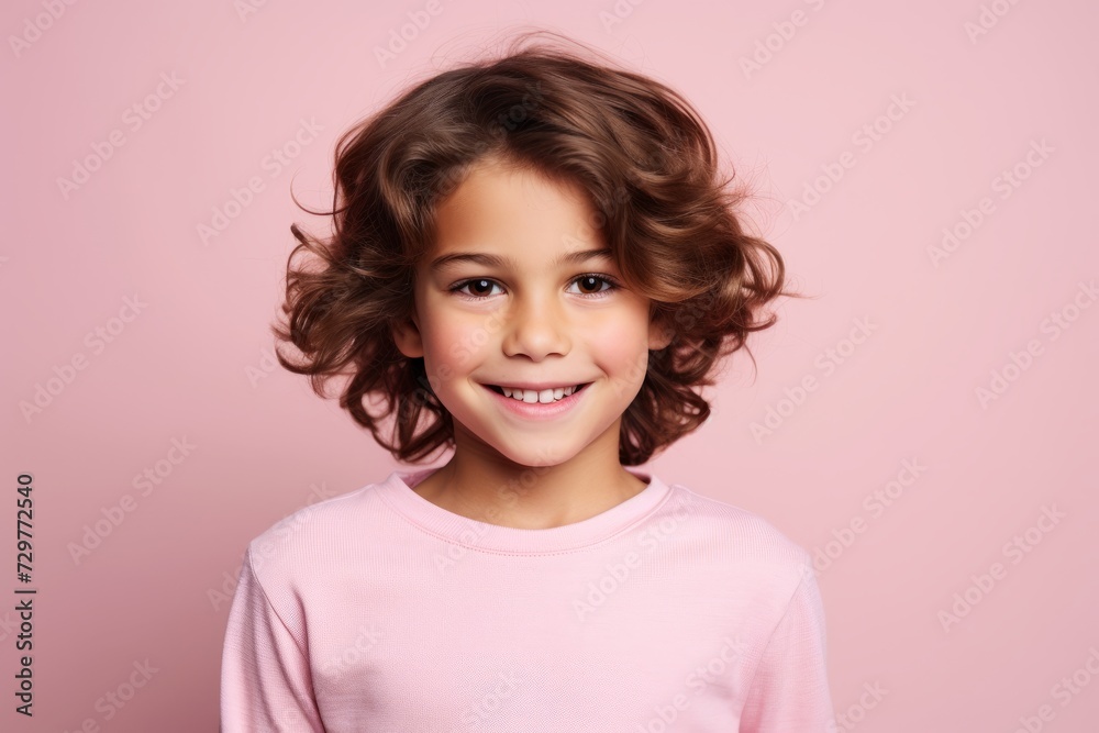 Portrait of a cute little girl with curly hair on a pink background Portrait of a cute little girl with curly hair on a pink background