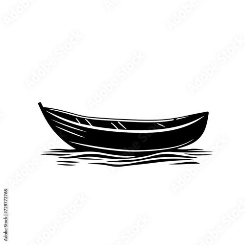 Coble Boat Logo Monochrome Design Style