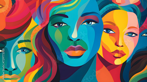 deib diversity  equity  inclusion  and belonging concept. colorful women face illustration.