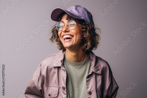 Portrait of a beautiful young woman in sunglasses and a cap.