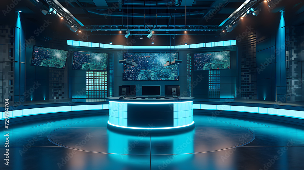 3d rendering tv studio or studio with blue screen for tv program. 3d rendering tv studio or studio with blue screen for tv program.