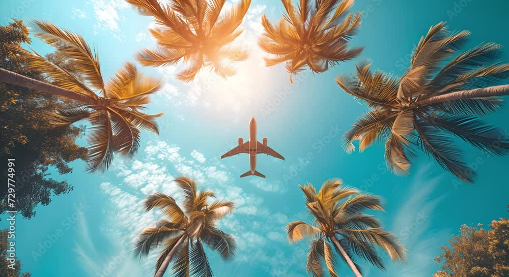 from below plane tropical island with trees