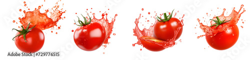 set of tomato in juice splash on transparent background ai generated