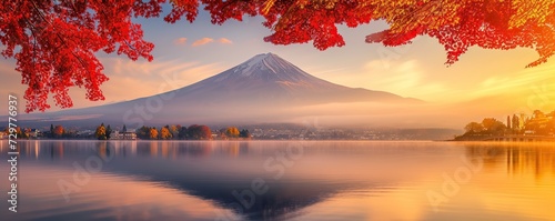 Autumn with views of Mount Fuji and clear morning mist © diwek
