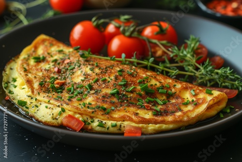 Herb-topped omelet with fresh tomatoes