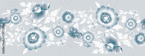 Seamless blue and grey floral border design