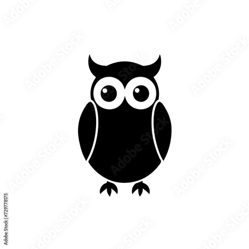 Cute Owl Logo Monochrome Design Style