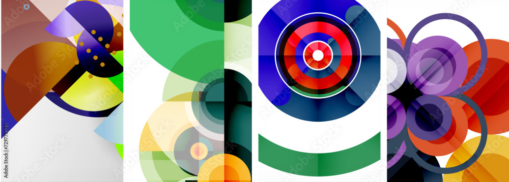 Charming geometric abstract posters. Mesmerizing set of circles, each design a harmonious blend of form and color. Elevate your design with modern, visually striking art Charming geometric abstract posters. Mesmerizing set of circles, each design a harmonious blend of form and color. Elevate your design with modern, visually striking art