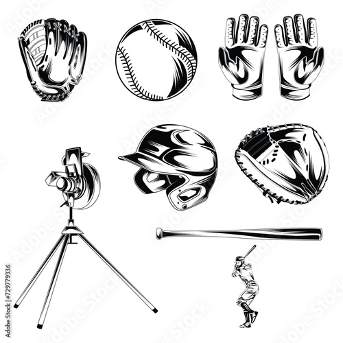 Baseball  equipment and players Set Stock Vector