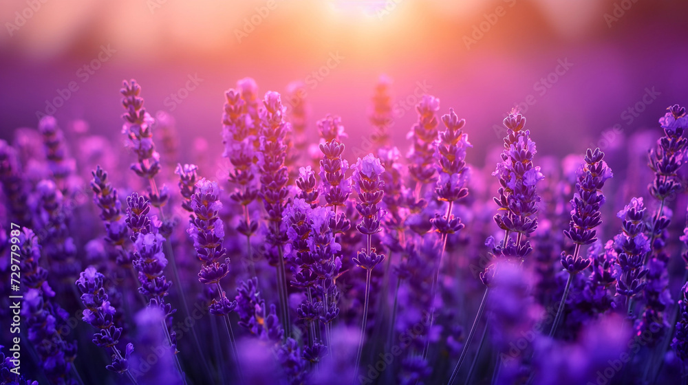 Fototapeta premium Lavender Charm: Detailed Close-Up Landscape Photo with High Resolution for a Breathtaking View