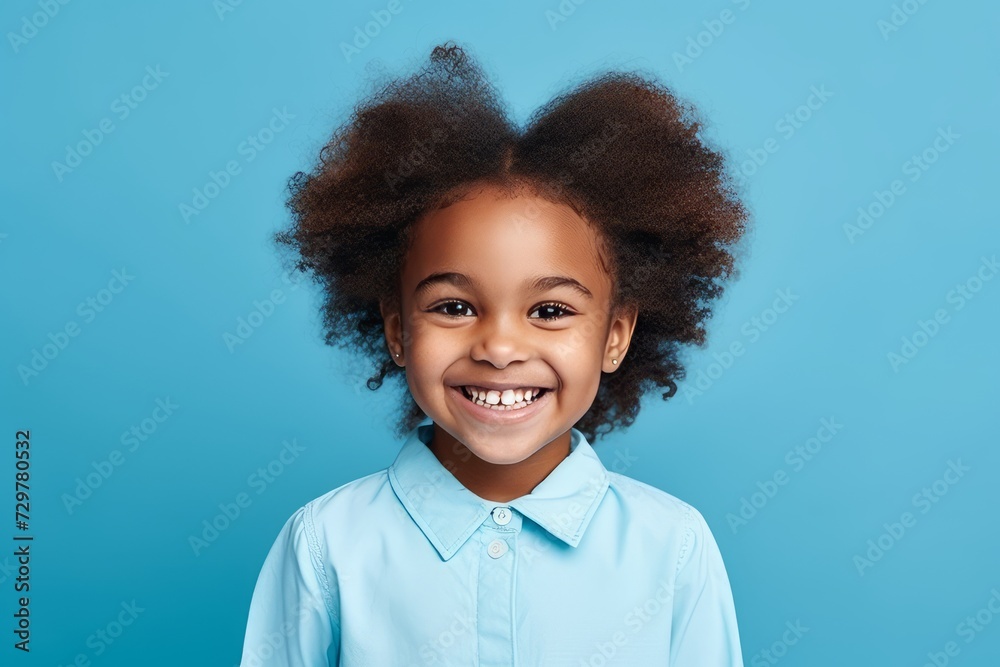 Portrait of a smiling african american little girl on blue background Portrait of a smiling african american little girl on blue background