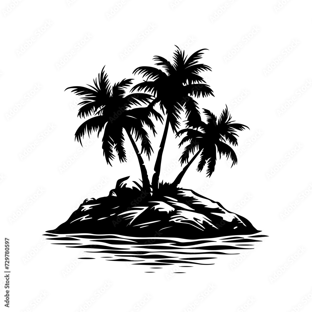 Tropical Island Logo Monochrome Design Style