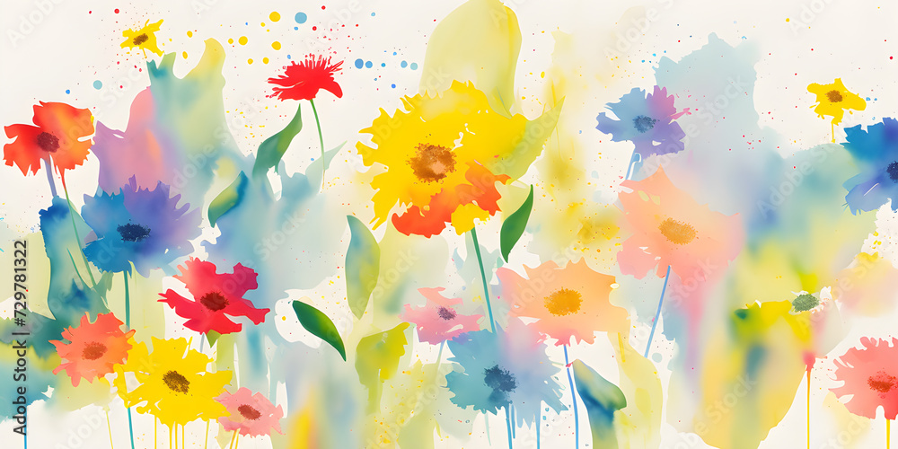 Watercolor drawing of flowers, bright background, ai generated