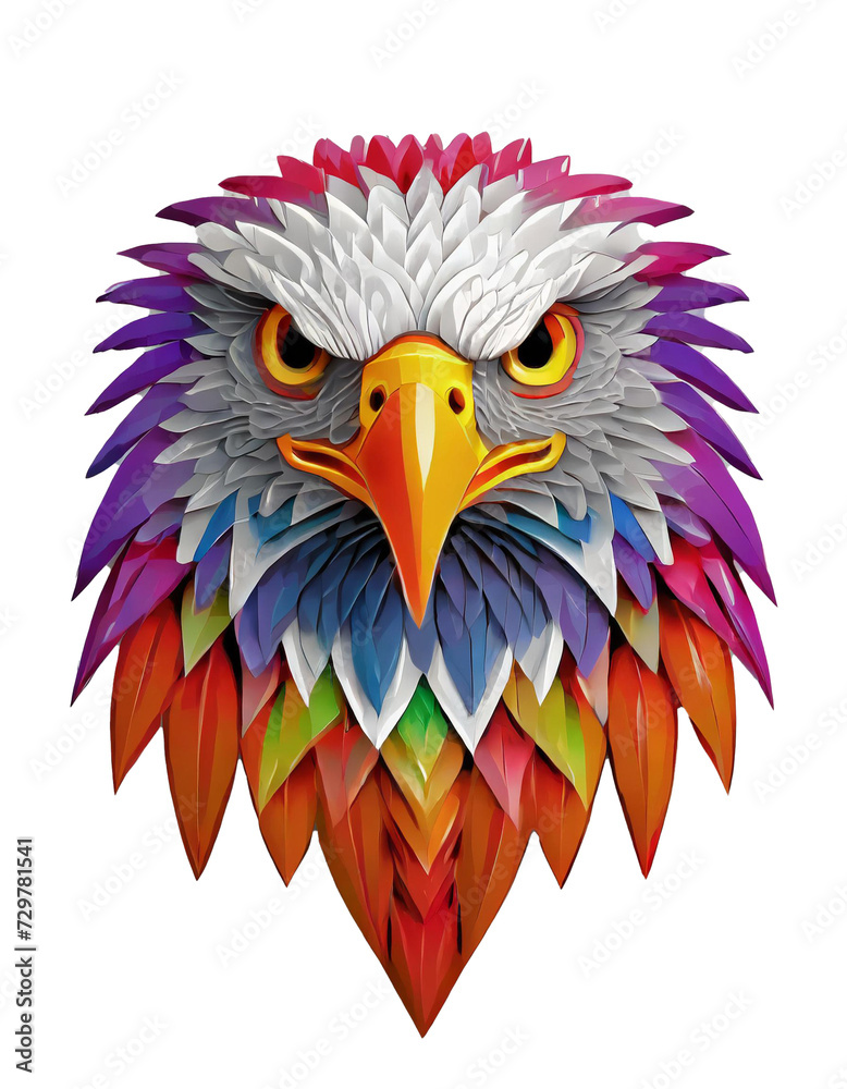 Obraz premium High quality, logo style, 3d, powerful colorful eagle face logo facing forward, isolate background