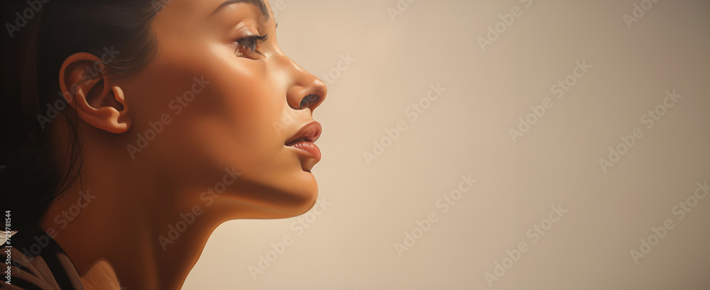 Profile of a beautiful woman on a bright background
