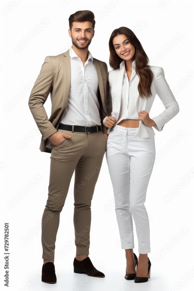 Male and female businessmen, white background Male and female businessmen, white background