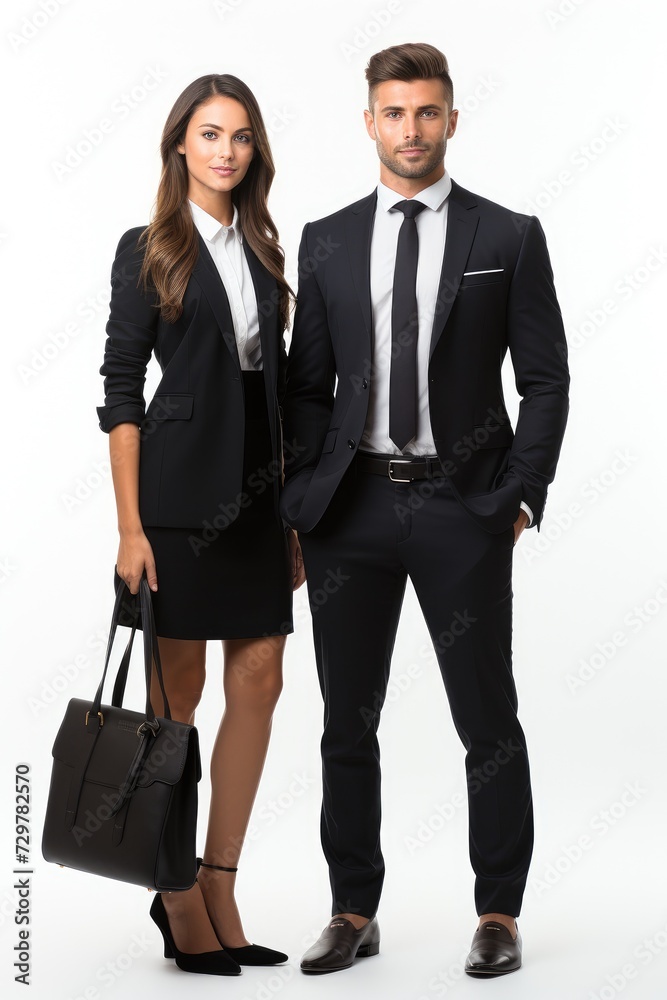 Male and female businessmen, white background Male and female businessmen, white background