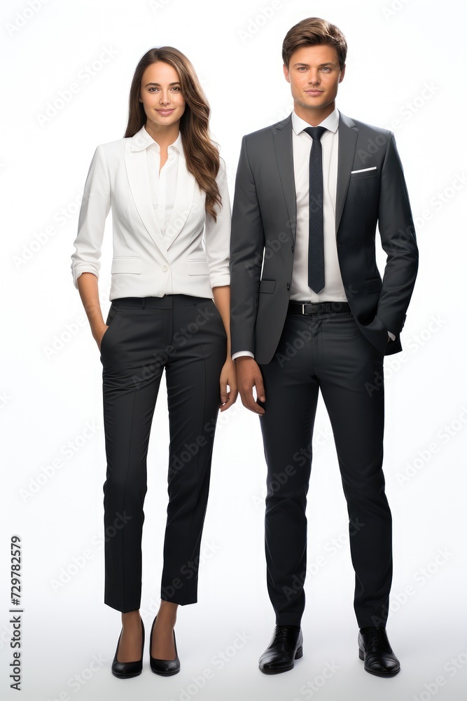 Male and female businessmen, white background Male and female businessmen, white background