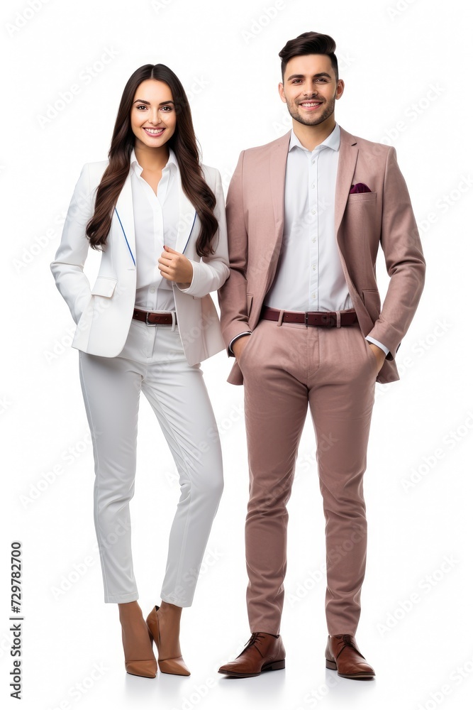 Male and female businessmen, white background Male and female businessmen, white background