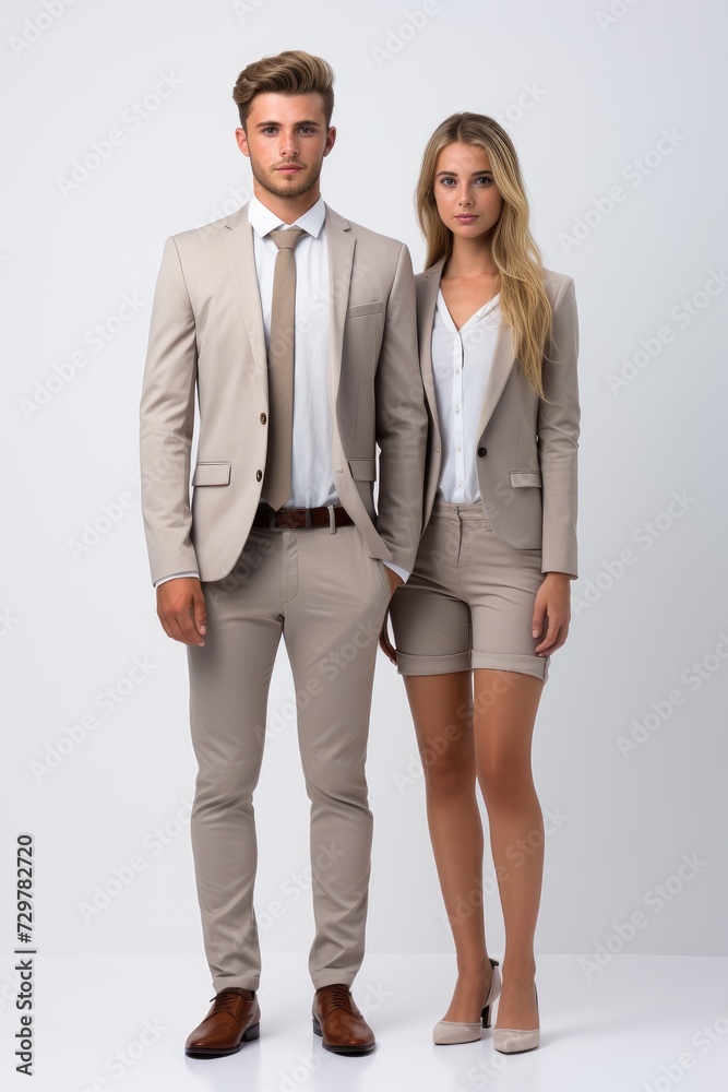 Male and female businessmen, white background Male and female businessmen, white background