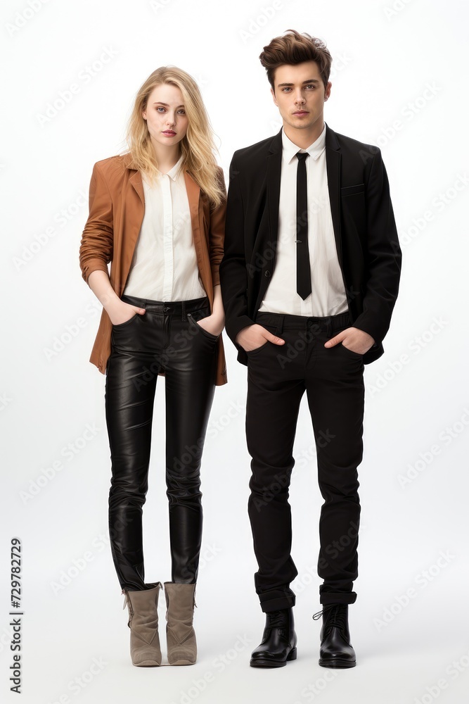 Male and female businessmen, white background