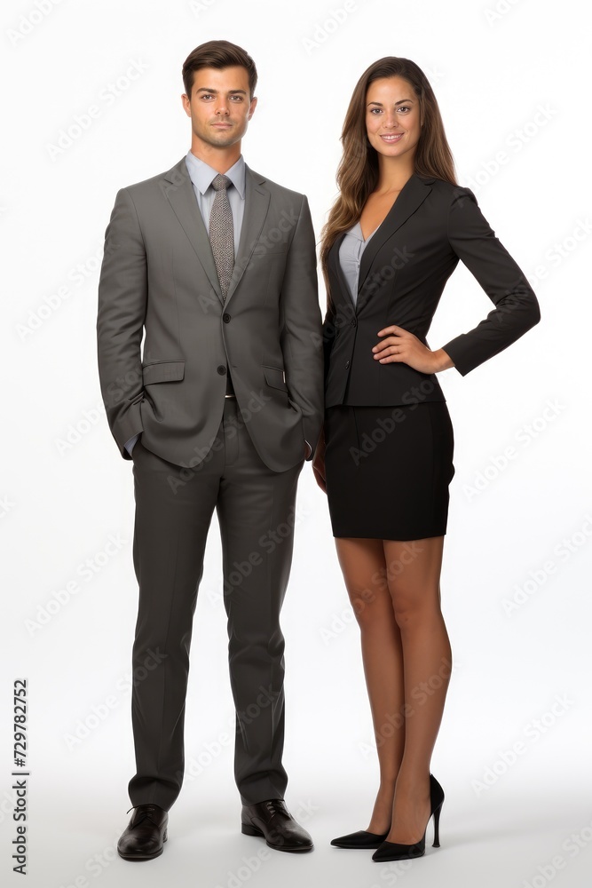 Male and female businessmen, white background Male and female businessmen, white background