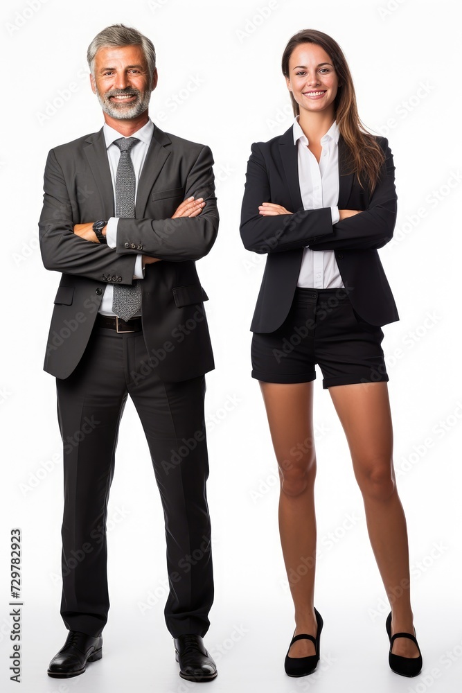 Male and female businessmen, white background Male and female businessmen, white background
