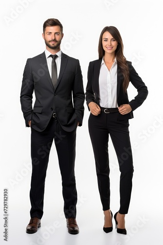 Male and female businessmen, white background