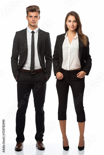 Male and female businessmen, white background