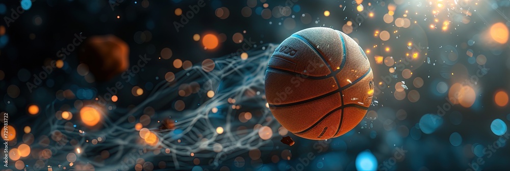 Sports betting concept with charts and graphs showing wins, losses, and odds with basketball equipment