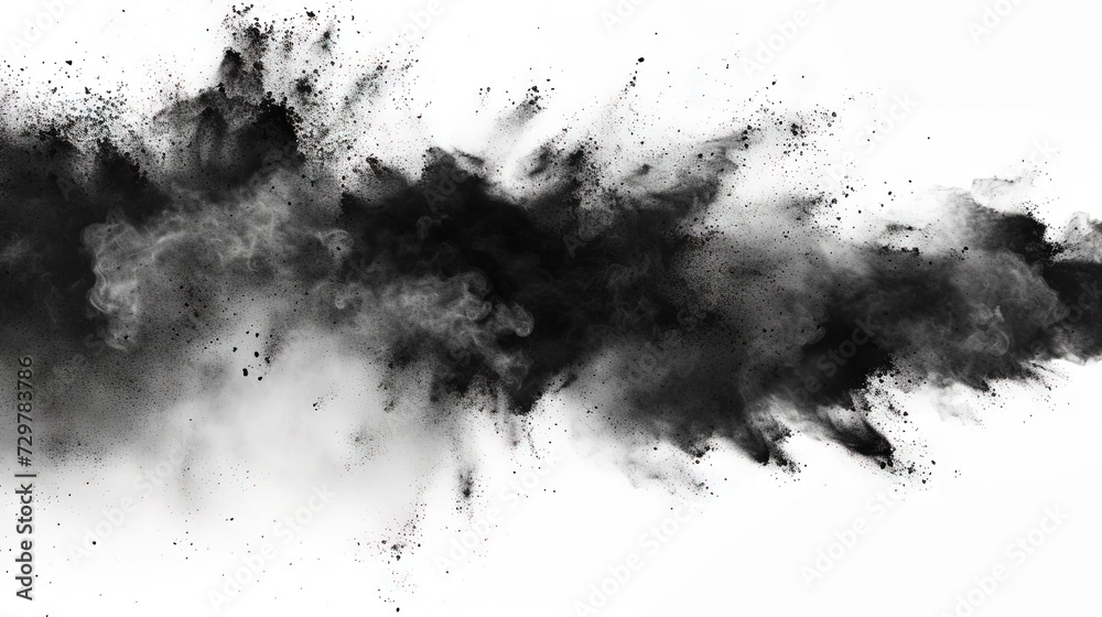 Black smoke and chalk dust on white background - obrazy, fototapety, plakaty 